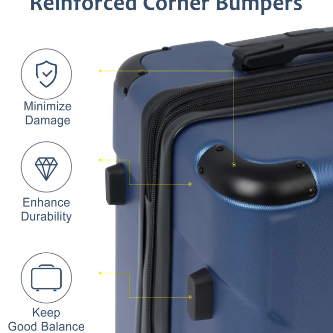 Silk & Salt 3 Piece LuggaSet Lightweight Hardside Spinner Wheels Suitcase with TSA Lock Blue (20/24/28)^ Hard Side Luggage