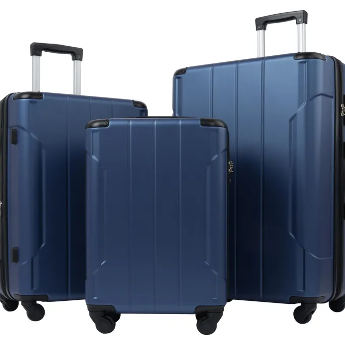 Silk & Salt 3 Piece LuggaSet Lightweight Hardside Spinner Wheels Suitcase with TSA Lock Blue (20/24/28)^ Hard Side Luggage