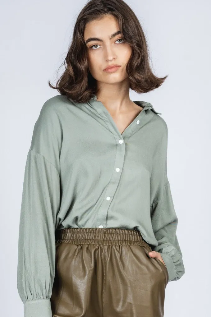Silk & Salt olivia tailored shirt - light green^ Tops