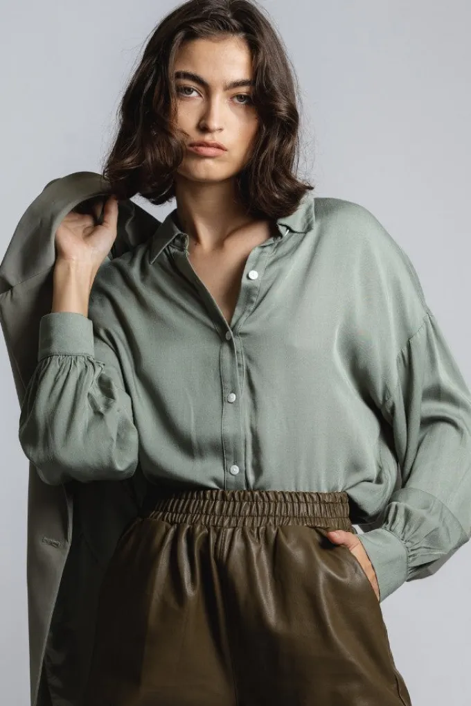 Silk & Salt olivia tailored shirt - light green^ Tops