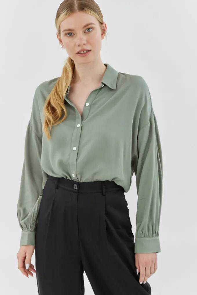 Silk & Salt olivia tailored shirt - light green^ Tops