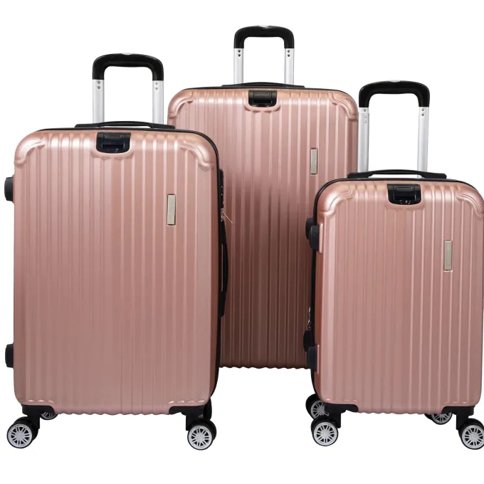 Silk & Salt Kepooman Expandable Suitcase Vertical Striped Suitcase 3-piece Set Rose Gold^ Hard Side Luggage
