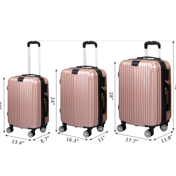 Silk & Salt Kepooman Expandable Suitcase Vertical Striped Suitcase 3-piece Set Rose Gold^ Hard Side Luggage