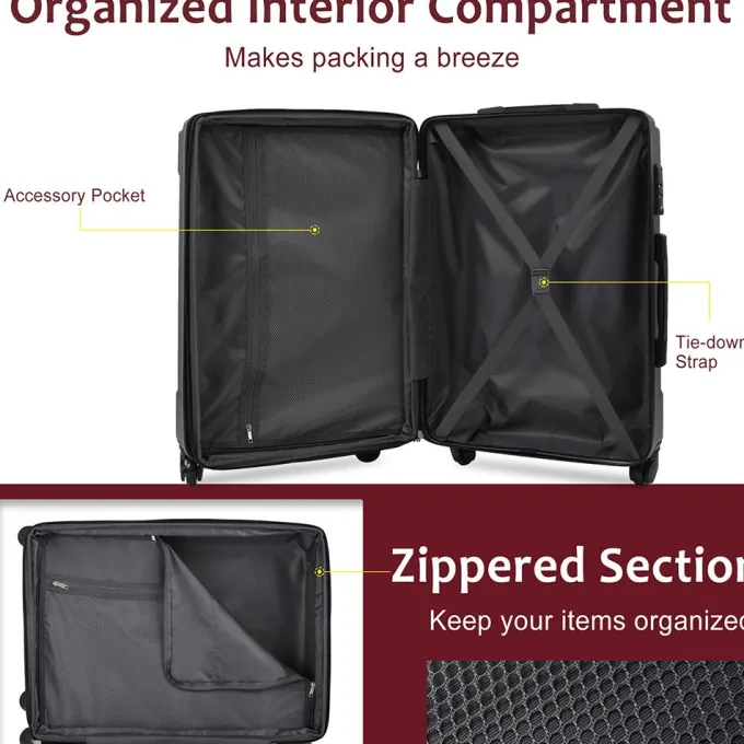 Silk & Salt Veryke 3Pcs Traveling Luggage Blue Rolling Traveling StoraSuitcase LuggaSet 20+24+28 Portable ABS LarCapacity LuggaBags for Travel Travel Luggawith Wheels^ Checked Luggage