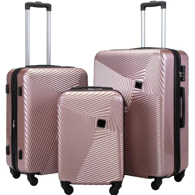 Silk & Salt Jaxpety 3 Pcs LuggaSet Expandable Hardside Spinner Suitcase with TSA Lock Rose Gold^ Luggage Sets