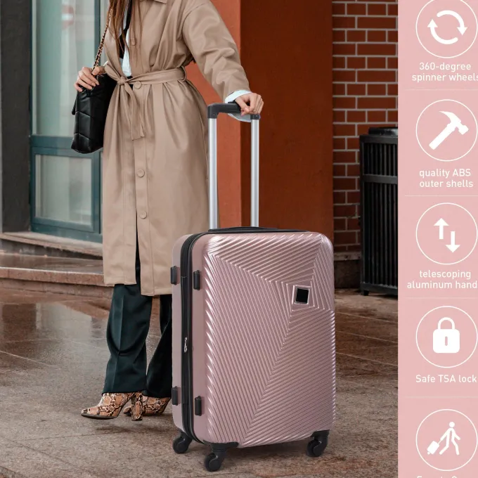 Silk & Salt Jaxpety 3 Pcs LuggaSet Expandable Hardside Spinner Suitcase with TSA Lock Rose Gold^ Luggage Sets