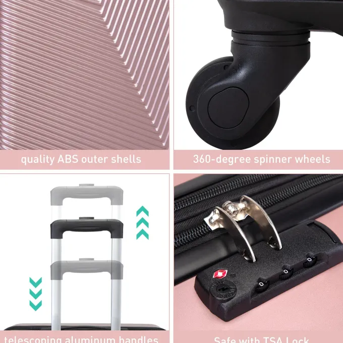 Silk & Salt Jaxpety 3 Pcs LuggaSet Expandable Hardside Spinner Suitcase with TSA Lock Rose Gold^ Luggage Sets