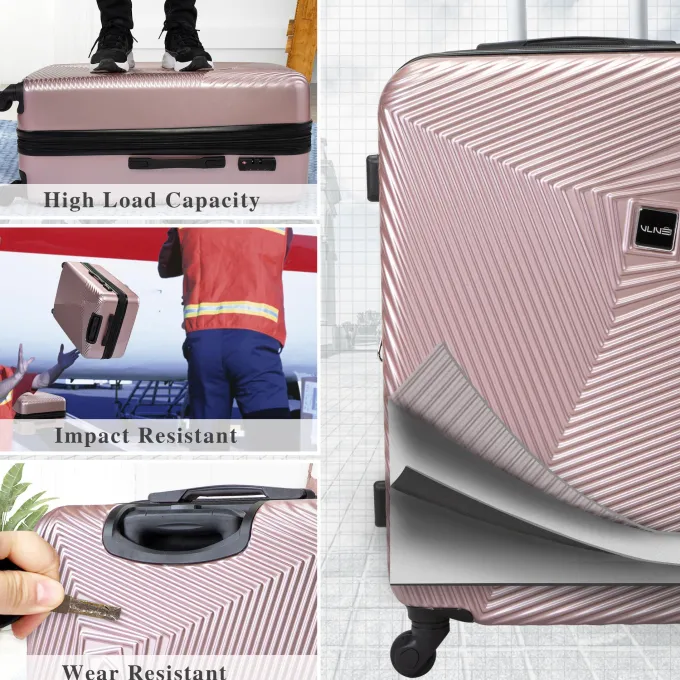 Silk & Salt Jaxpety 3 Pcs LuggaSet Expandable Hardside Spinner Suitcase with TSA Lock Rose Gold^ Luggage Sets