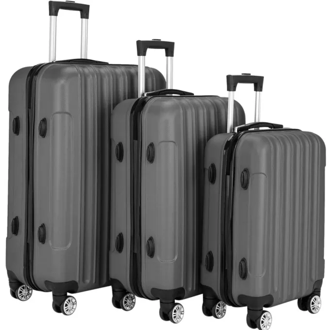 Silk & Salt Veryke 3 Piece Multifunctional LuggaSet Traveling Suitcase Set of 3 - (20/24/28) - Dark Gray^ Hard Side Luggage