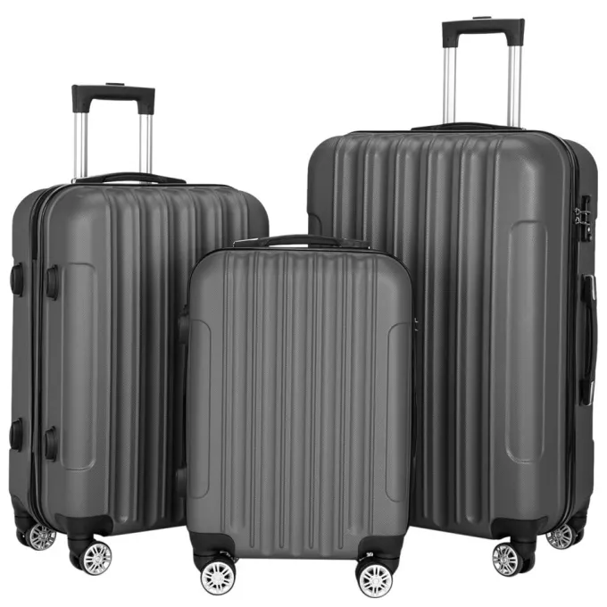 Silk & Salt Veryke 3 Piece Multifunctional LuggaSet Traveling Suitcase Set of 3 - (20/24/28) - Dark Gray^ Hard Side Luggage