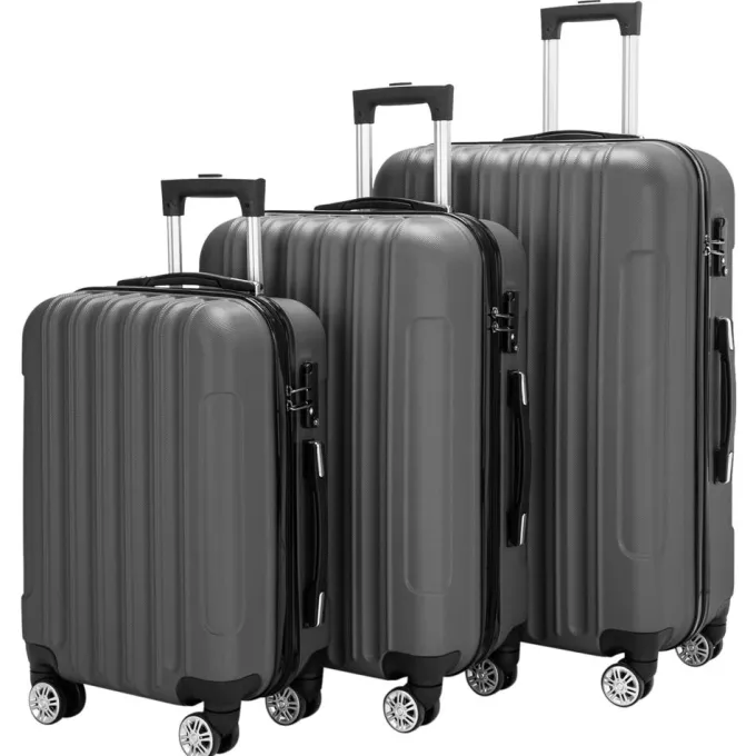 Silk & Salt Veryke 3 Piece Multifunctional LuggaSet Traveling Suitcase Set of 3 - (20/24/28) - Dark Gray^ Hard Side Luggage
