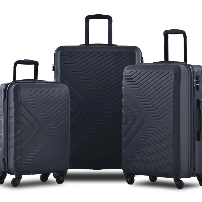 Silk & Salt 3 Piece Black LuggaTravel Set 20 24 28 Carry on Luggawith Spinner Wheels Lightweight Hard Case LuggaTravel Suitcase Christmas Gifts for Business Trip Holiday Travel Cruise^ Luggage Sets