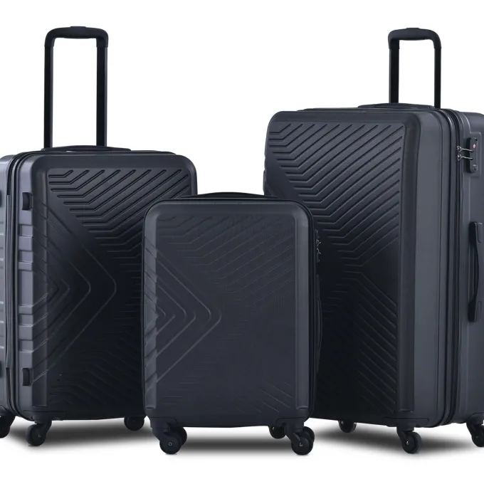 Silk & Salt 3 Piece Black LuggaTravel Set 20 24 28 Carry on Luggawith Spinner Wheels Lightweight Hard Case LuggaTravel Suitcase Christmas Gifts for Business Trip Holiday Travel Cruise^ Luggage Sets