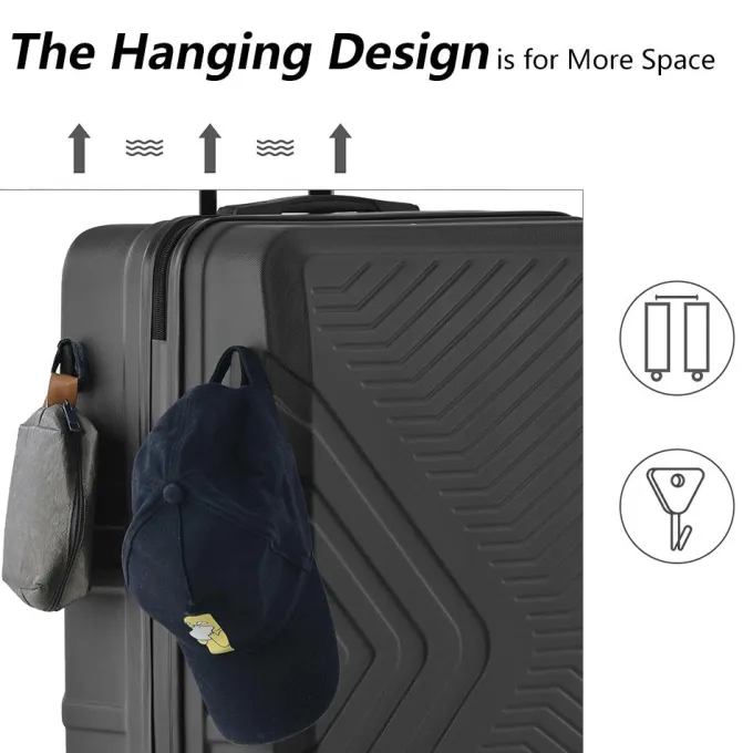 Silk & Salt 3 Piece Black LuggaTravel Set 20 24 28 Carry on Luggawith Spinner Wheels Lightweight Hard Case LuggaTravel Suitcase Christmas Gifts for Business Trip Holiday Travel Cruise^ Luggage Sets