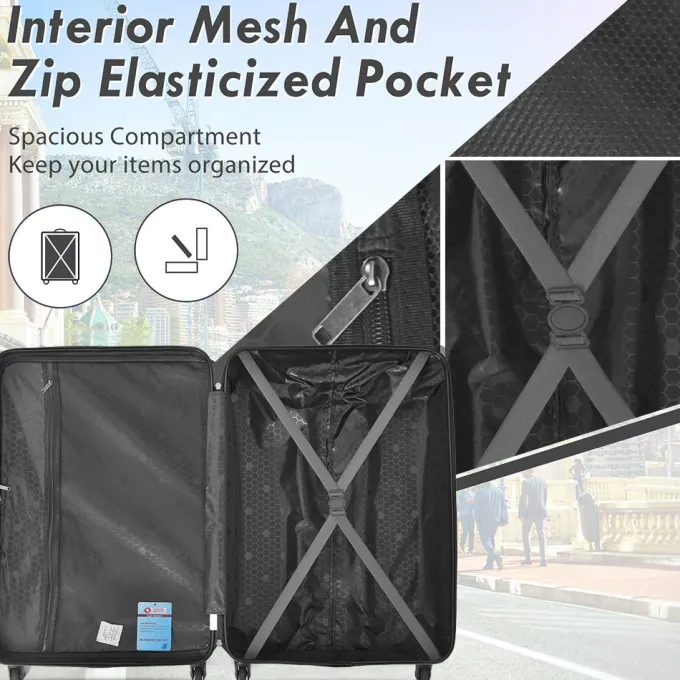 Silk & Salt 3 Piece Black LuggaTravel Set 20 24 28 Carry on Luggawith Spinner Wheels Lightweight Hard Case LuggaTravel Suitcase Christmas Gifts for Business Trip Holiday Travel Cruise^ Luggage Sets