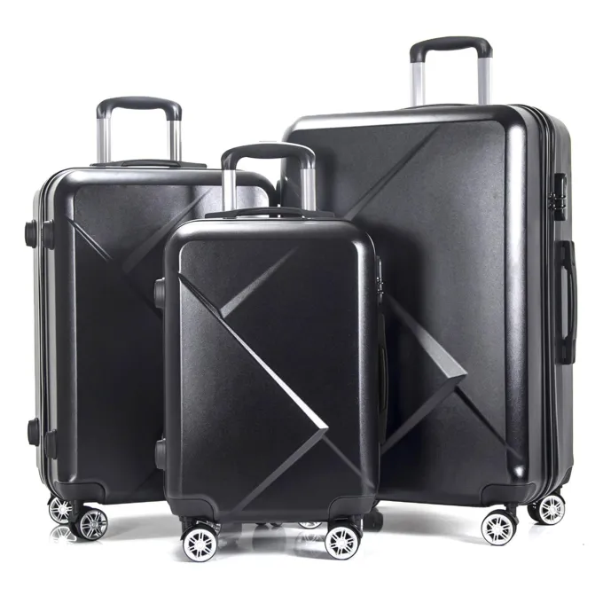 Silk & Salt 3 Piece LuggaSets with Hardside Expandable Spinner Wheel (20/24/28) Black^ Hard Side Luggage