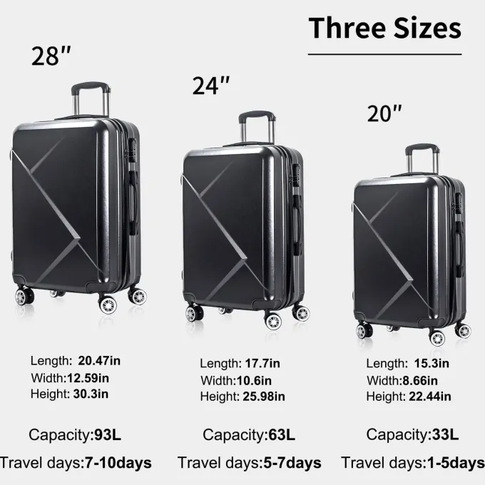 Silk & Salt 3 Piece LuggaSets with Hardside Expandable Spinner Wheel (20/24/28) Black^ Hard Side Luggage