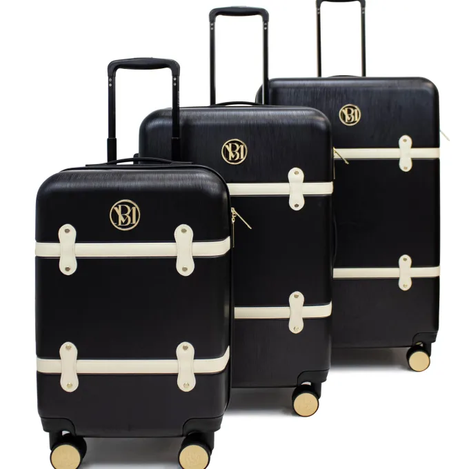Silk & Salt BADGLEY MISCHKA Grace 3 Piece Expandable Retro LuggaSet (Black)^ Hard Side Luggage