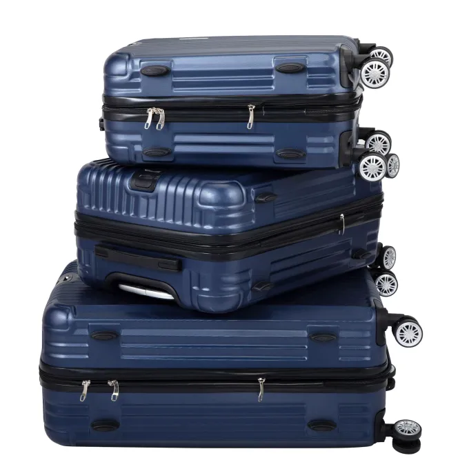 Silk & Salt Kepooman Expandable Suitcase Vertical Striped Suitcase 3-piece Set Blue^ Hard Side Luggage