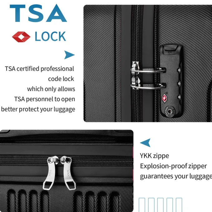 Silk & Salt Joyway LuggaSets Hardside 3PCS Suitcase with Swivel Wheel TSA Lock. (Black)^ Checked Luggage