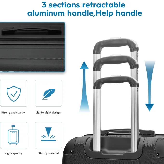Silk & Salt Joyway LuggaSets Hardside 3PCS Suitcase with Swivel Wheel TSA Lock. (Black)^ Checked Luggage