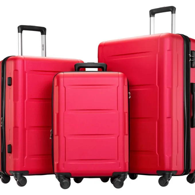 Silk & Salt 3 Piece Portable Suitcase Sets SEGMART Lightweight Hardshell Expandable Luggawith TSA Lock Heavyweight Carry on Suitcase Set: 20/ 24''/ 28 LarCapacity Storafor Traveling Red S6573^ Luggage Sets