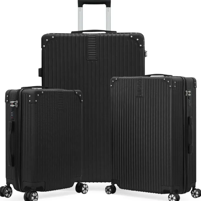Silk & Salt 3pc Business 8 Wheel Hardside Spinner SetMidnight Black^ Checked Luggage