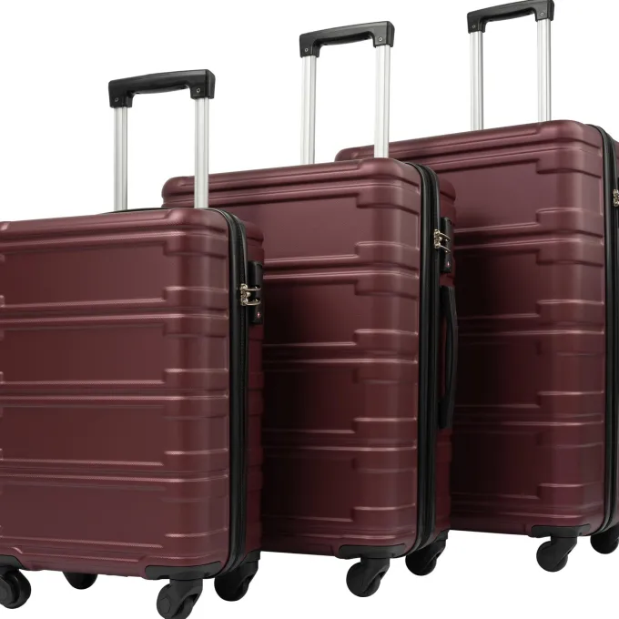 Silk & Salt Hommoo Expandable Hardside LuggaSet with TSA Lock 3-Piece Set (20 /24 /28) Red^ Checked Luggage