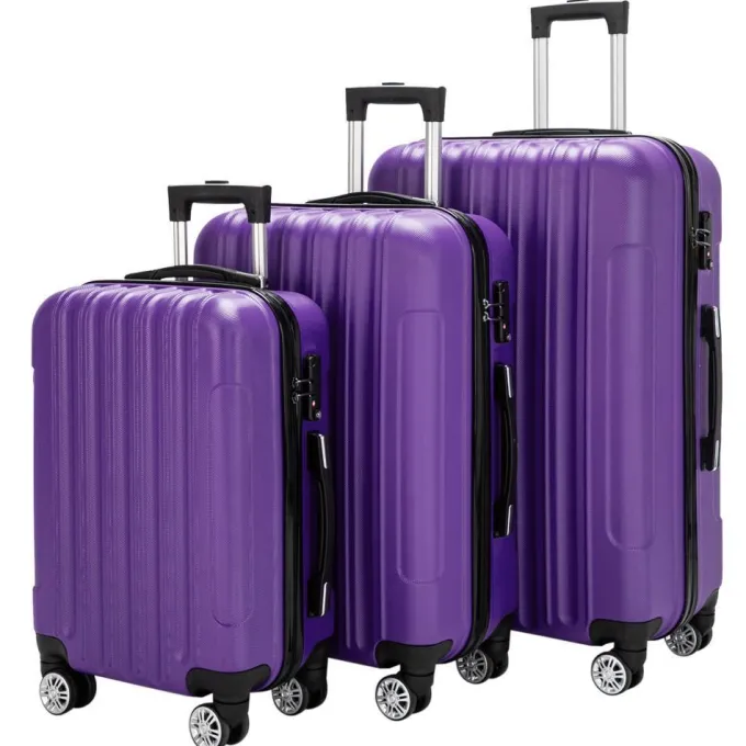 Silk & Salt GoDecor 3 Piece LuggaSets PC+ABS Spinner Suitcase Purple^ Checked Luggage