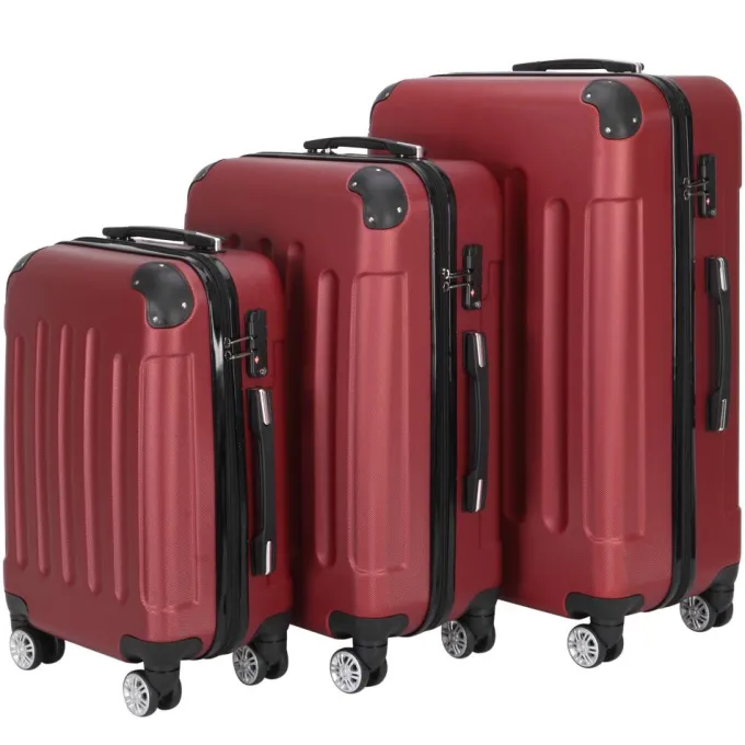 Silk & Salt LuggaSets for Women 3 Piece Hardshell Lightweight LuggaSets with Spinner Wheels and Lock ABS Rolling Trolley Travel Suitcases Bags Red^ Hard Side Luggage