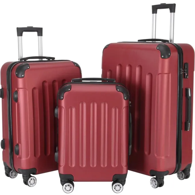 Silk & Salt LuggaSets for Women 3 Piece Hardshell Lightweight LuggaSets with Spinner Wheels and Lock ABS Rolling Trolley Travel Suitcases Bags Red^ Hard Side Luggage