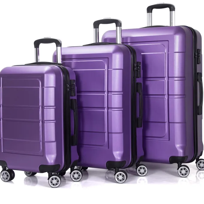 Silk & Salt Traveling Luggage 3pcs Hardside LuggaSet 20+24+28 with TSA Lock Purple^ Checked Luggage