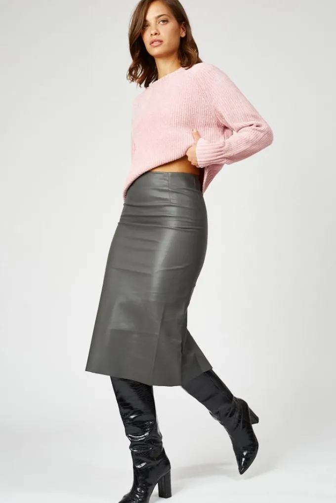 Silk & Salt vegan leather skirt- grey^ Skirts