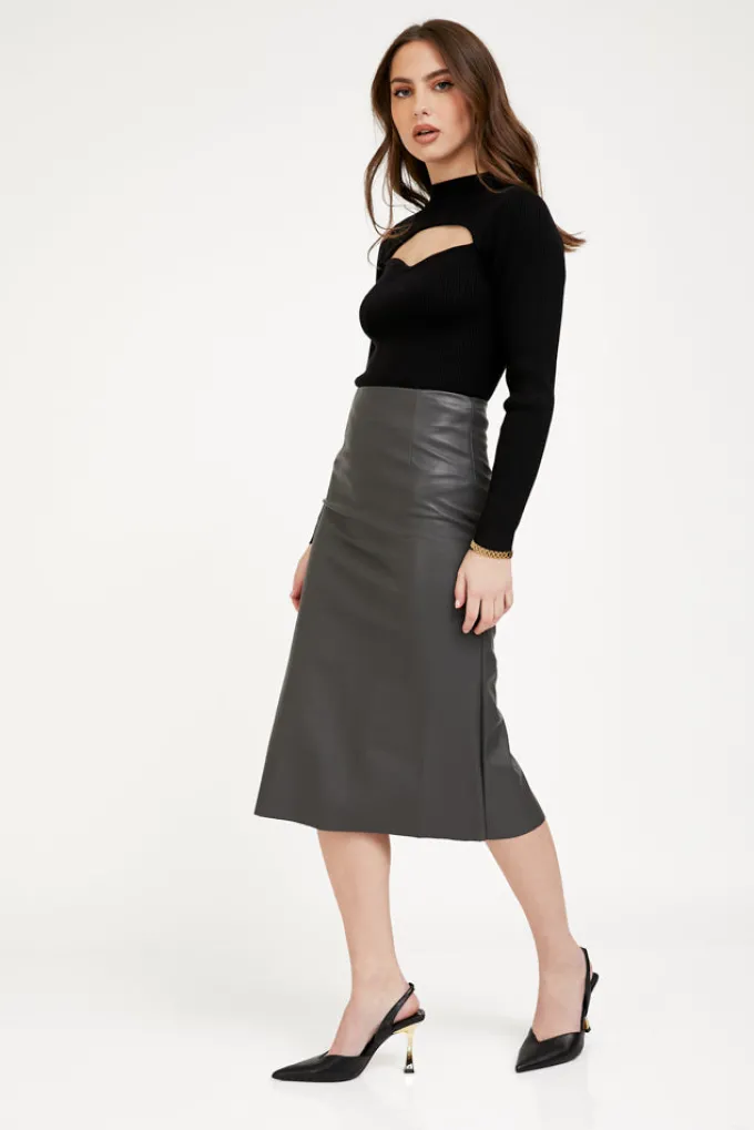 Silk & Salt vegan leather skirt- grey^ Skirts