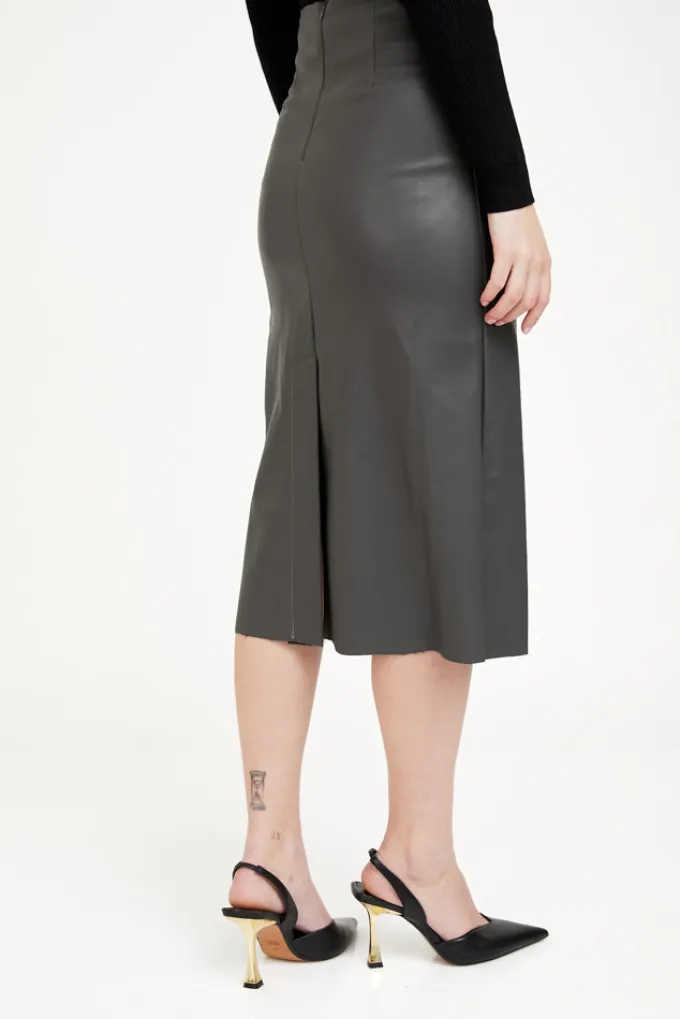 Silk & Salt vegan leather skirt- grey^ Skirts