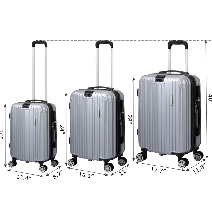 Silk & Salt Topcobe 3pcs Expandable Suitcase Vertical Striped Suitcase for Travel Sliver^ Hard Side Luggage