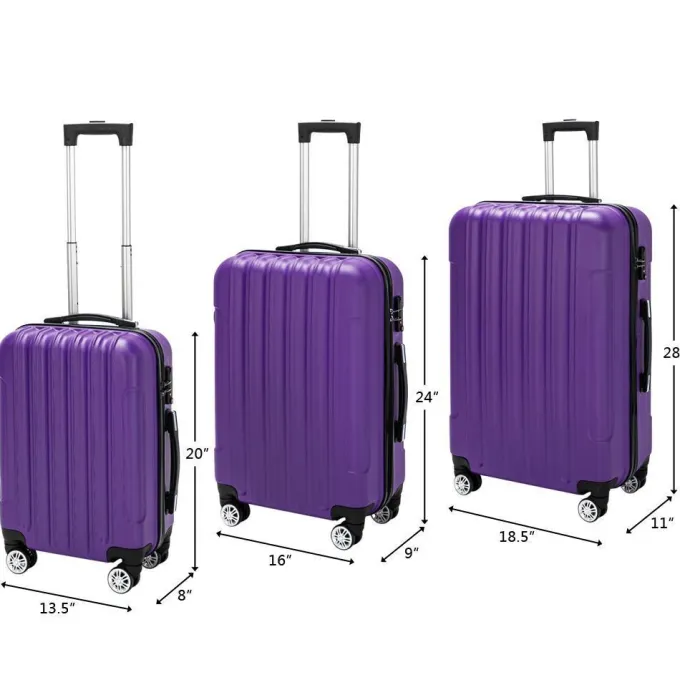 Silk & Salt SalonMore 3 Piece Suitcase LuggaSet With TSA Lock Purple^ Hard Side Luggage