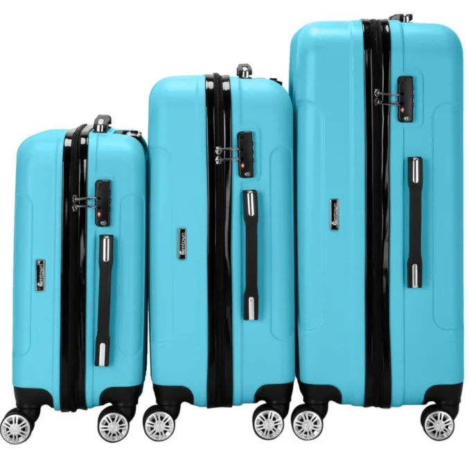 Silk & Salt GoDecor 3 Pieces LuggaTravel Set Bag ABS Trolley Suitcase Blue^ Hard Side Luggage