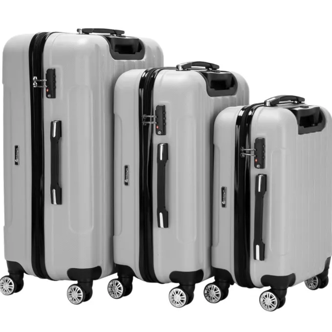 Silk & Salt GoDecor 3 Pieces LuggaTravel Set Bag ABS Trolley Suitcase Sliver Gray^ Hard Side Luggage