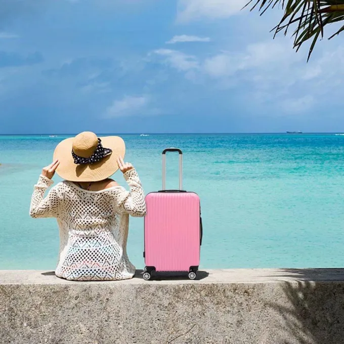 Silk & Salt VIK TECH 3PCS LuggaTravel Set Bags ABS Trolley Hard Shell Suitcase W/TSA lock With 4 Wheels Pink^ Hard Side Luggage