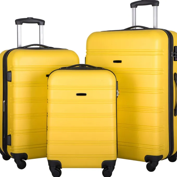 Silk & Salt 3 Piece LuggaSet Hardside Spinner Hardshell Suitcase with TSA Lock 4-Wheel Upright Luggafor 360 Degree Movement (20/24/28) Yellow^ Hard Side Luggage