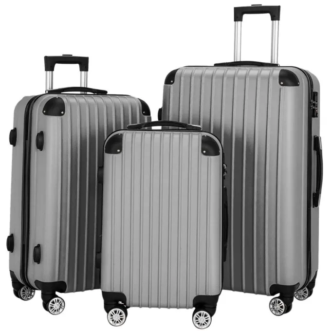 Silk & Salt OTVIAP Lugga3 Piece Set Suitcase Spinner Hardshell Lightweight TSA Lock Gray^ Luggage Sets