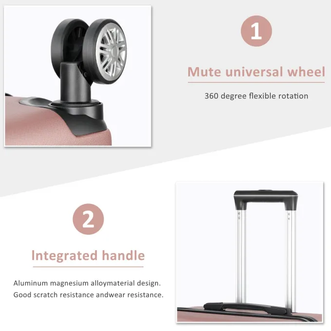 Silk & Salt 3 Piece Sets ABS LuggaSets Spinner Suitcase 20 inch 24 inch 28 inchSoft Rosegold^ Checked Luggage