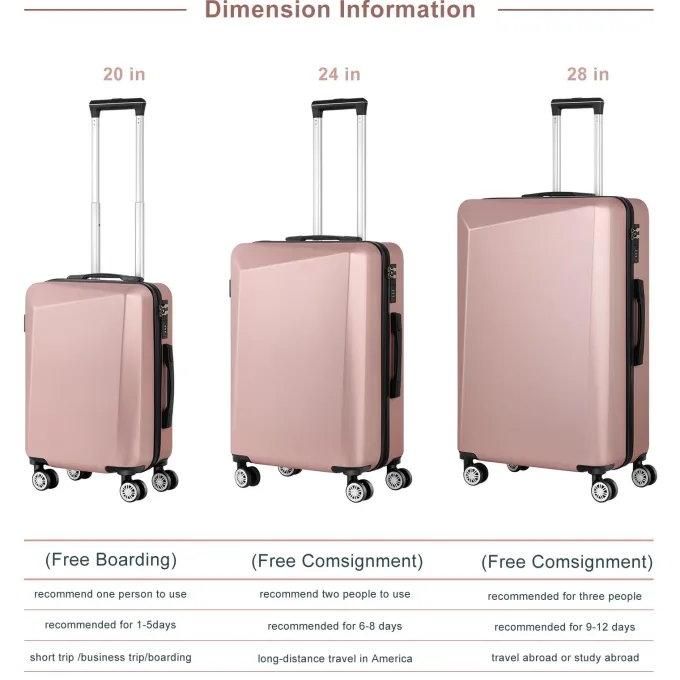 Silk & Salt 3 Piece Sets ABS LuggaSets Spinner Suitcase 20 inch 24 inch 28 inchSoft Rosegold^ Checked Luggage