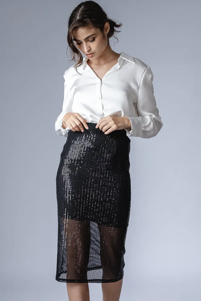 Silk & Salt crystal sequins skirt - black^ Skirts