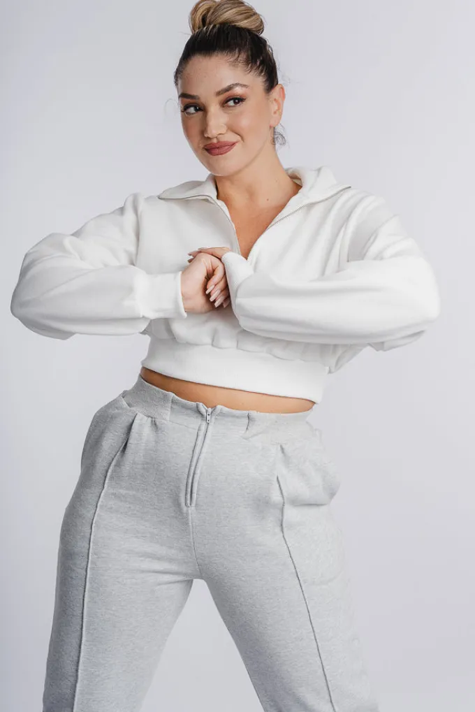 Silk & Salt zip high neck sweatshirt - white^ Hoodies & Sweatshirts