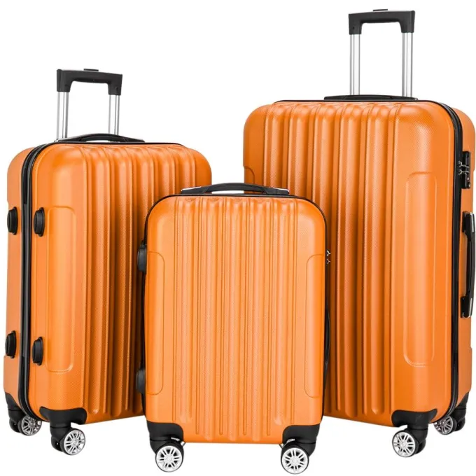 Silk & Salt UBesGoo LuggaSets PC+ABS Durable Suitcase on Wheels TSA Lock Orange^ Checked Luggage