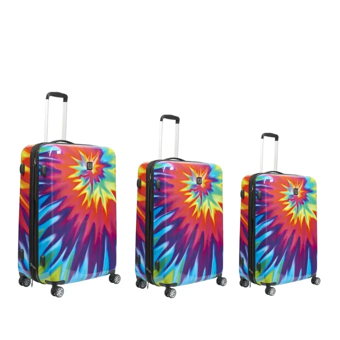 Silk & Salt FUL Tie Dye Nested Hardside 3 Piece LuggaSet 28in 24in and 20in Sizes Pink^ Hard Side Luggage