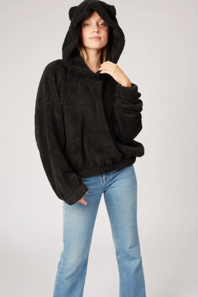 Silk & Salt comfy ears fluffy hoodie - black^ Hoodies & Sweatshirts