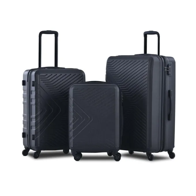 Silk & Salt Voshy 3 Piece LuggaSets Hardside Carry-on LuggaSuitcase with Spinner Wheels and TSA Lock for Travel Business Trip Back to School 20 24 28 Black^ Luggage Sets